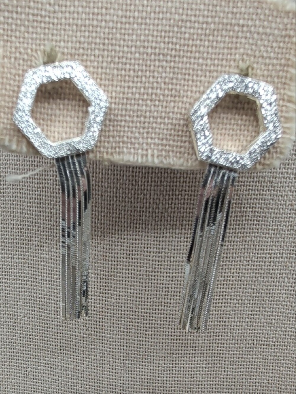 Milor Italy 925 Sterling Silver Hexagon Fringe Tassel Drop Earrings Vintage - Picture 12 of 17
